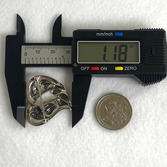 Sterling Silver 925 Mixed Metal Gold Vermeil Foliage Leaf Floral Heart Brooch - Picture 15 of 16